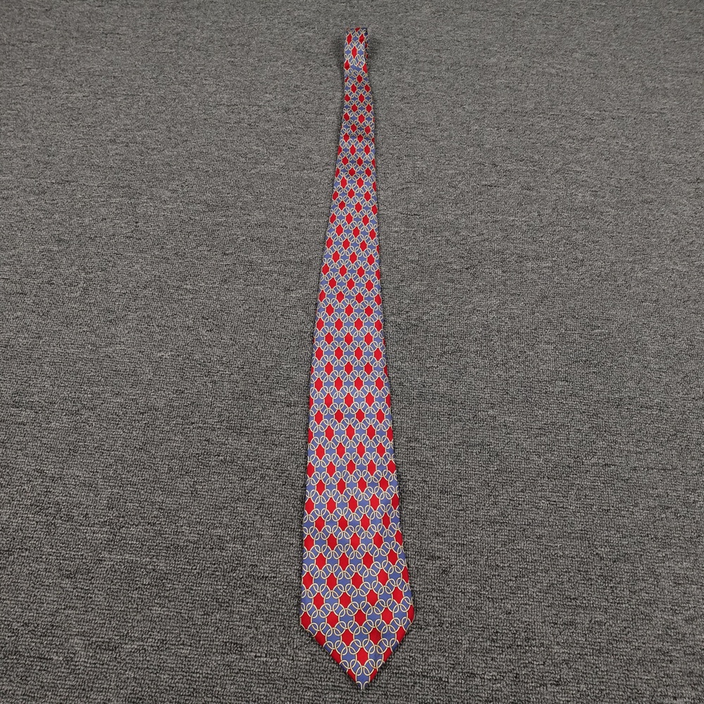 Vintage Burberrys Tie Mens One Size Red Silk Geometric Classic Designer Neckwear